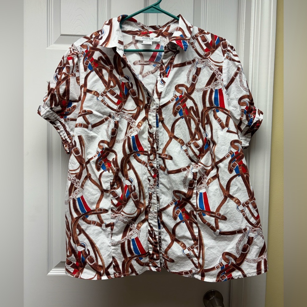 Avenue by Jessica London Equestrian Print Button Down Shirt – Women’s 18